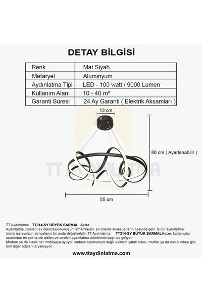 TT AYDINLATMA Tt314-sy Büyük Sarmal Modeli Mat Siyah ( Beyaz Işık ) Led Avize