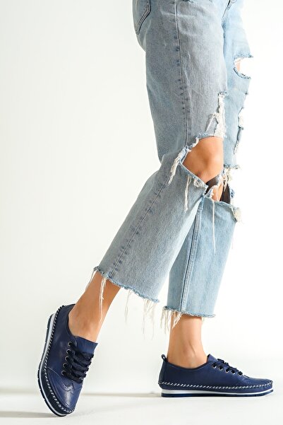 Deripabuc Genuine Leather Navy Blue Women's Leather Casual Dp16-0062