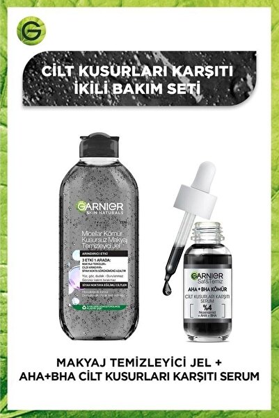Garnier Aha+bha Cilt Kusurları Onarıcı Serum 30ml & Micellar Kömür Makyaj Temizleyici Jel 400ml.