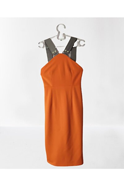 Namaste Vintage Turuncu Renk Özel Tasarım Ipek Kalem Elbise