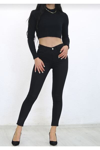 LAMİRA Pantaloni skinny din lycra cu talie înaltă pentru femei, blugi negri