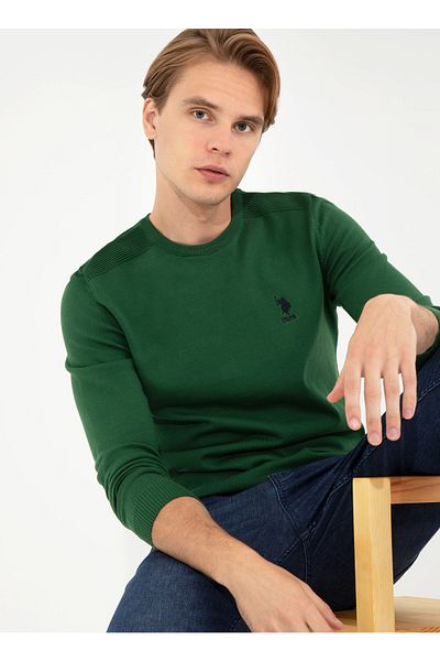 U.S. Polo Assn. Pulover verde pentru bărbați cu gât crew - Td01-bsk22