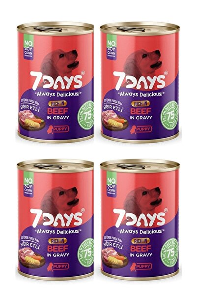 7DAYS Tahılsız Taze Sığır Etli Soslu Yavru Köpek Konservesi Maması 415 Gr*4 Adet