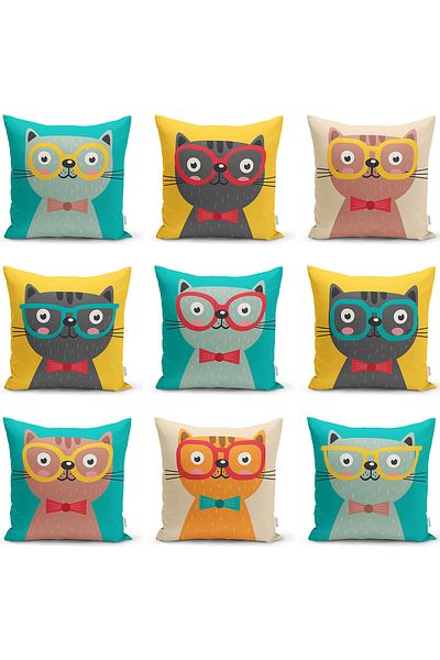 Realhomes Double Sided Colorful Cat Digital Printed Modern Raschel Knitted Pillow Throw Pillow Cover
