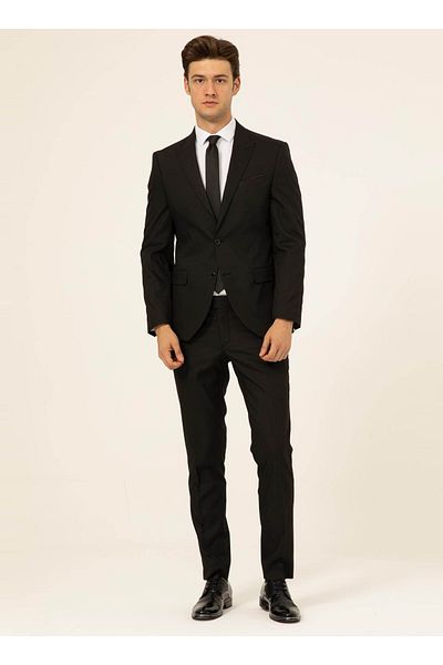 SÜVARİ Normal Waist Slim Fit Black Men's Suit Tk1020000242