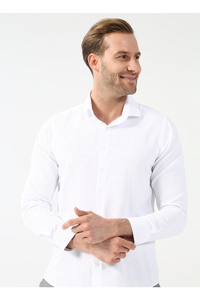 SÜVARİ Κλασικό ανδρικό πουκάμισο Dobby White Gm2024700369