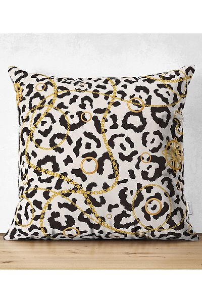 Realhomes Double Sided Zebra Patterned Gold Detailed Modern Raschel Knitted Pillow Throw Pillow Cover