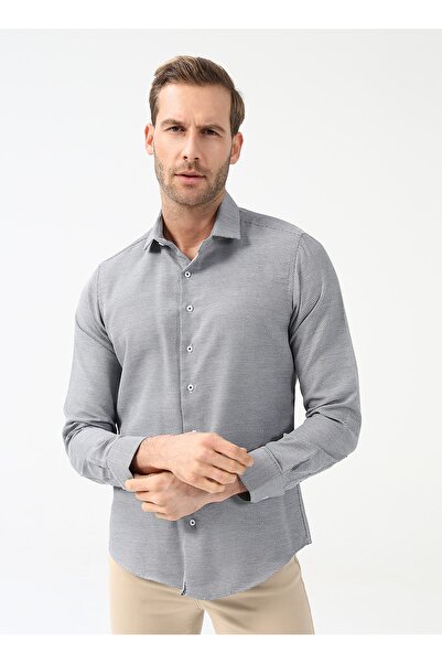 SÜVARİ Klasik Yaka Armürlü Lacivert Erkek Gömlek Gm2024700377