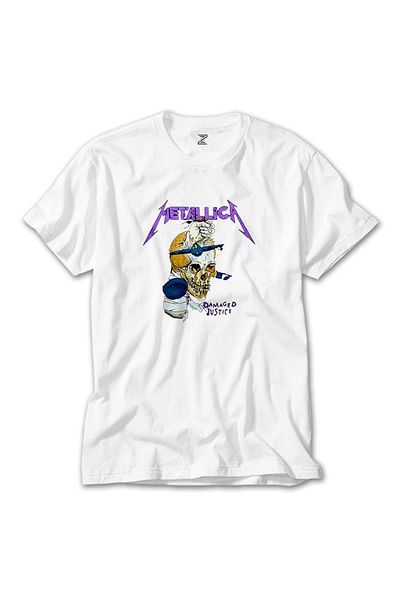 Z zepplin Λευκό μπλουζάκι Metallica Damaged Justice
