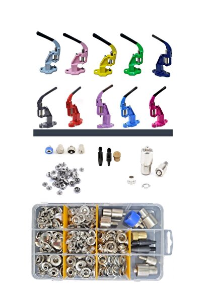 tuhafiyecimiz Tulumba Pres, 50 Takım 15mm Çıtçıt, No5 Kuşgözü Seti. Paslanmaz, Kutulu, Delme Ve Çakma Aparatları