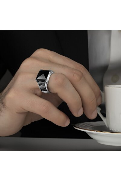 MODERN TAKI Siyah Taşlı Erkek Gümüş Yüzük