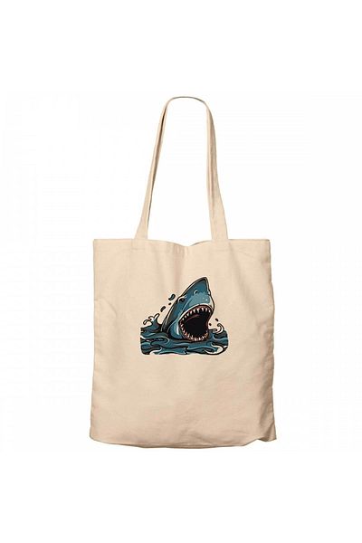 Z zepplin Shark Cartoon Cream Canvas Tote Τσάντα