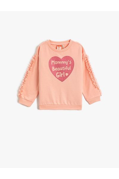 Koton Printed Ruffle Detailed Sweatshirt Long Sleeve Crew Neck Ribbed