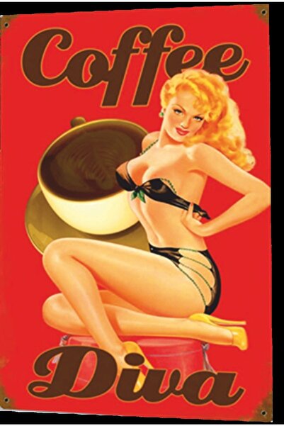 Hayat Poster Poster retro din lemn Coffee Diva Pin Up Girl