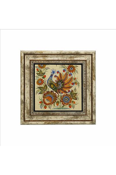 Sadrazam Pictură cu piatră naturală imprimată cu păun (25cmx25cm)(krg-160)