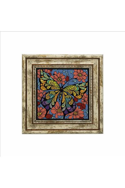 Sadrazam Pictură cu piatră naturală imprimată cu fluturi (25cmx25cm)(krg-152)