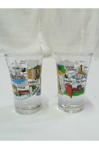 TÜRKÜ HEDİYELİK 2-Piece Cunda Ayvalık Designed Shot Glass - Shot - Shot Glass Set - Gift