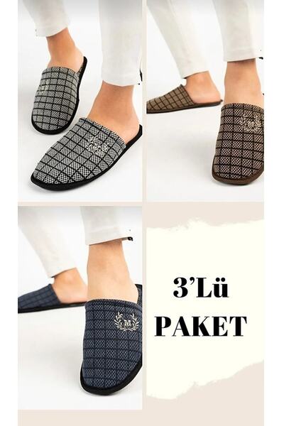 ULUSEN 3'lü Erkek Ev Terliği - Misafir Terliği - Çeyiz Bohça Terliği - Damat ...