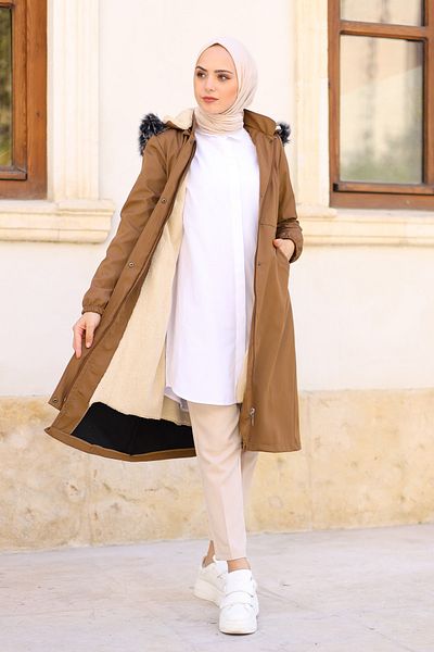 benguen 4039 Mikina s kapucí Inside Furry Bondi?t Coat Light Tan