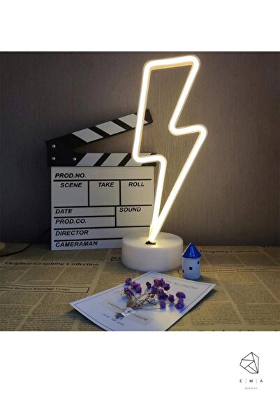 Ema Dükkan Şimşek Neon Led Işıklı Usb'li Gece Lambası Pilli Neon Led Işıklı M...