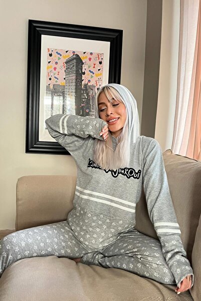 Pijamaevi Γκρι Bonjour Street Patterned Πιτζάμα Απαλή Πλεκτή