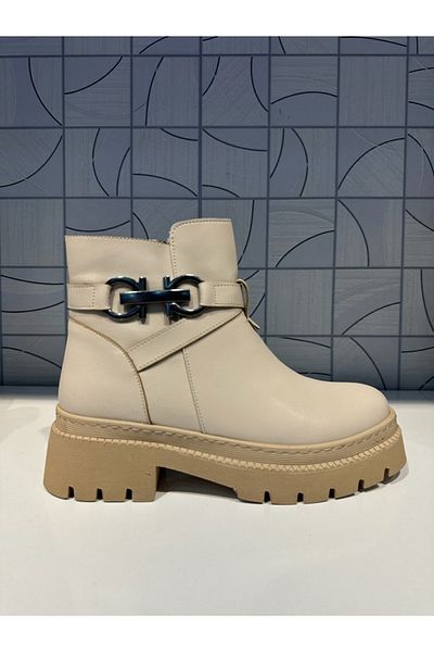 Anıl Ayakkabı Cizme de zi cu zi pentru femei Ny Nut Nude Color, cu vârf rotund, cu cataramă cu fermoar