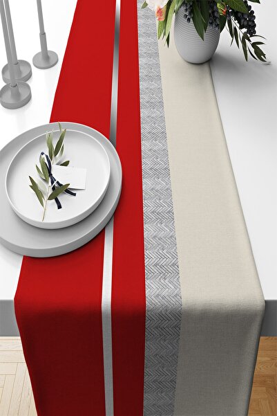 Viva Home Silver Red Woven Stain Resistant Premium Thai Feather Fabric Tablec...