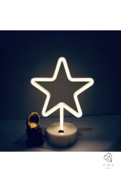 Ema Dükkan Yıldız Neon Led Işıklı Usb'li Gece Lambası Pilli Neon Led Işıklı M...