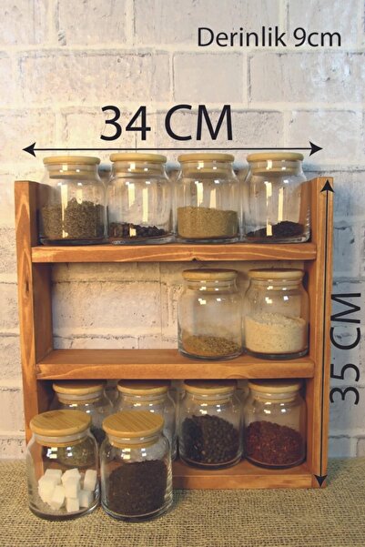 Alyones Ahşap Baharatlık Standı Tezgah Üstü Düzenleyici Ahşap Raf Baharatlık