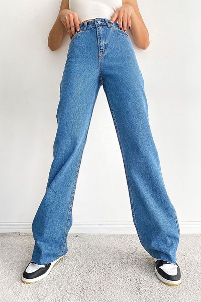 Livik Liyana Power Lycra Women's Blue High Waist Loose Leg Loose Jeans