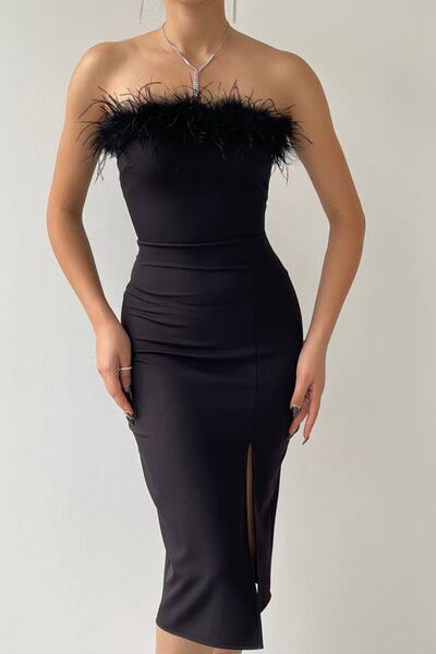 Özel Tasarım Otriş Detaylı Abiye & Mezuniyet Elbisesi Yılbaşı Elbisesi Yırtmaçlı Elbise Atlas Kumaş Elbise