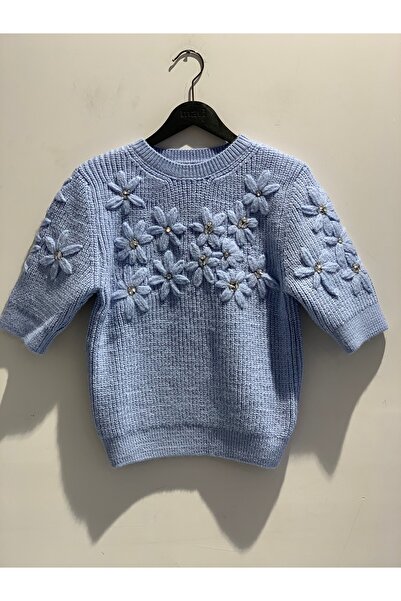 Dilvin 1159 Crew Neck Embroidered Sweater