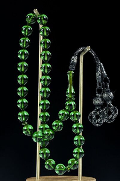 Tesbih Otağı Срібний кулястий браслет з бурштиновими намистинами