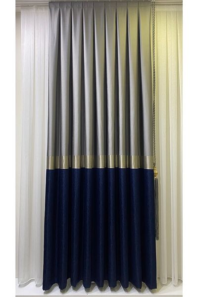 Fon Dünyası Panel Background Curtain Gray Navy Blue (single Wing)