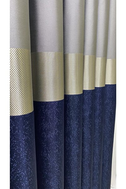 Fon Dünyası Panel Background Curtain Gray Navy Blue (single Wing)
