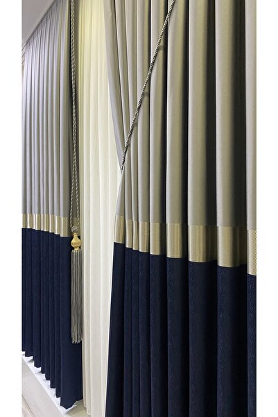 Fon Dünyası Panel Background Curtain Gray Navy Blue (single Wing)