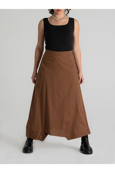 RUBYSTARS Brown Single Leg Detail Loose Semi Elastic Waist Design Single Pocket Skirt