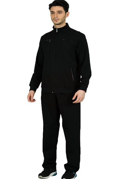 Marco Ferry Black Men's Half Turtleneck Front Zipper Two Thread Plus Size Tracksuit Set Edy19130syh