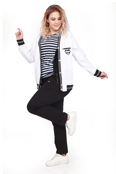 WND SPORT Button Detailed Striped 3-Piece Wnd Women's Plus Size Tracksuit Set