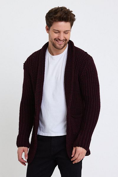Tarz Cool Ανδρικό Claret Red Χοντρό Κυψελοειδή Τσέπη Λεπτομερή Πλεκτά Ζακέτα-hrk3451r04m