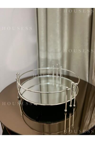 Housess Decorative Mirrored Presentation Tray Small Size Round Tray Stoned Ma...