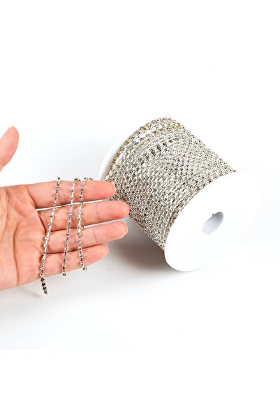 yfhobi 2 Metre - 3 Mm (ss12) Kristal Taşlı Şerit, Gümüş Renk Metal Kasa 1.kalite