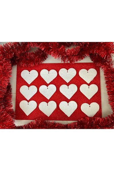 Mini Tasarım Atölyem White Felt Heart Christmas Tree Ornament Set 12 Pieces