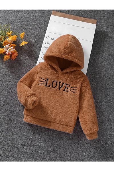 Mad&Calf Κοριτσίστικο Love Κεντημένο Λούτρινο Φούτερ με κουκούλα