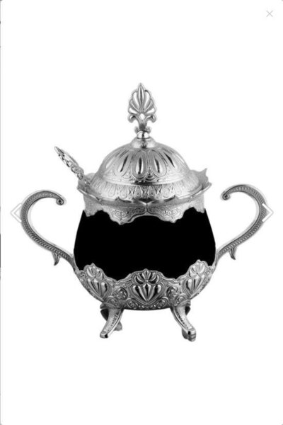 Kosova 13-004-sk-19 Glossy Black Porcelain Round Sugar Bowl Silver