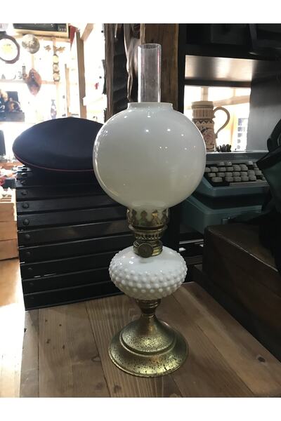 tayfuntufan antika koleksiyon Opalin Camlı Fransız Gaz Lambası 39 Cm Yüksekliğinde