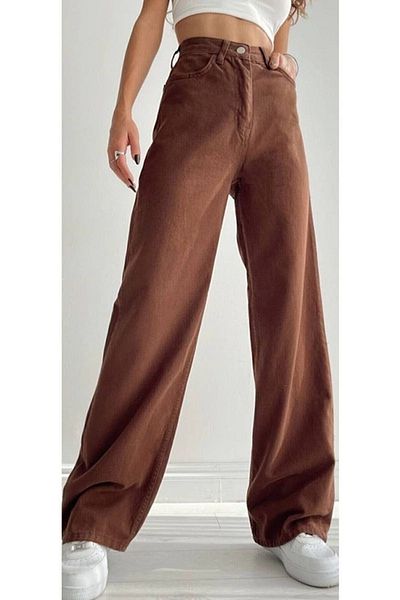 Livik Dena Power Lycra Γυναικείο καφέ ψηλόμεσο Loose Leg Loose τζιν