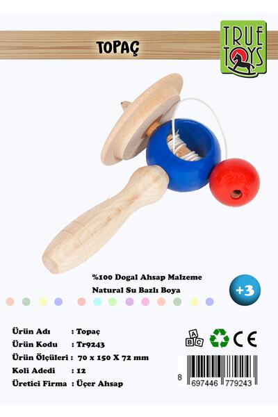 True Toys Ahşap Saplı Renkli Topaç (ipli Çekmeli)