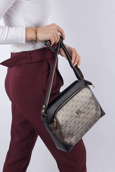 Silver Polo حقيبة كروس نسائية 364 M46 6385 بلاتينيوم أسود مطفي