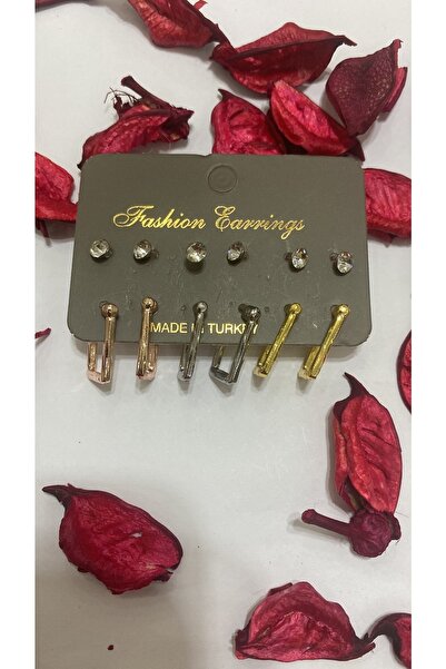 sema aksesuar مجموعة من 6 أزواج من الأقراط المرصعة بحجر الزركون والأقراط المس...